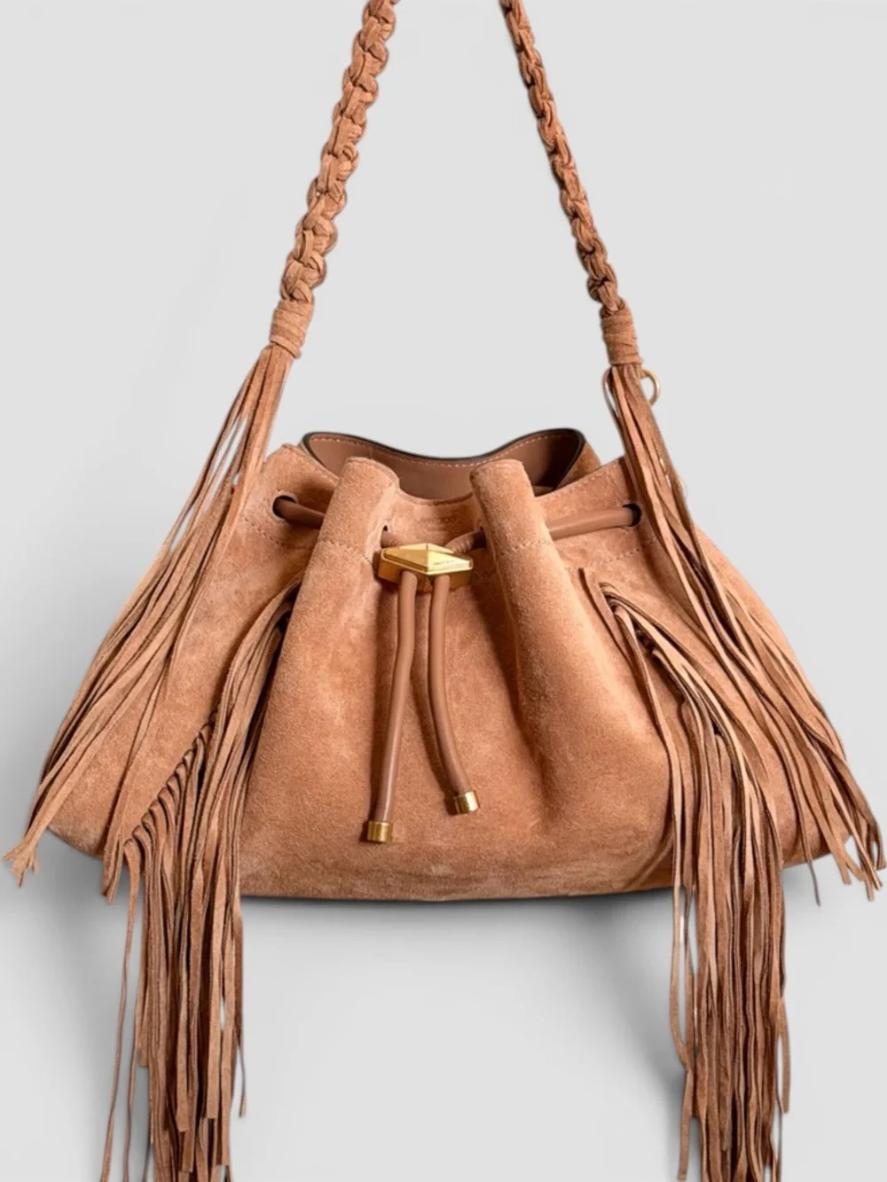 Jimmy Choo Cinch Medium Suede Shoulder Bag With Fringes - Picture 1 of 14